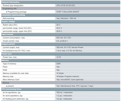 Αρχική SIEMENS 6ES7288-1ST30-0AA1 S7-200 SMART CPU ST30 STANDARD CPU DC/DC/DC 18DI/12DO
