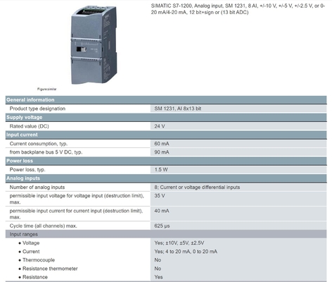 SIMATIC S7-1200 SM 1231 8 AI 12 bit σήμα Αναλογική ενότητα εισόδου Επικοινωνιακή διεπαφή Άλλα