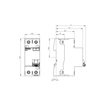 Siemens 5SV4614-0 2-πολικός διακόπτης κυκλώματος με εναλλασσόμενο ρεύμα 40A 300mA Un AC 230V