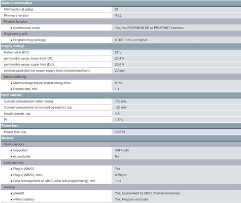 Εξαιρετικό 6ES7315-2EH14-0AB0 SIMATIC S7-300 CPU 315-2PN/DP με 384KB μνήμη εργασίας