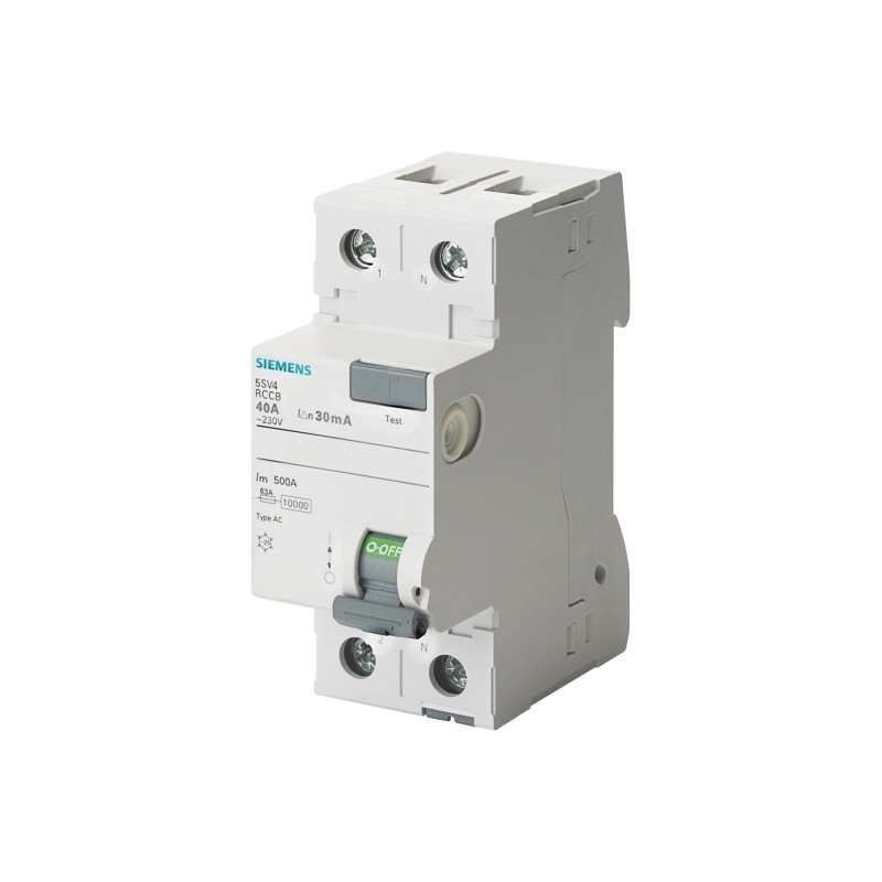 Siemens 5SV4614-0 2-πολικός διακόπτης κυκλώματος με εναλλασσόμενο ρεύμα 40A 300mA Un AC 230V